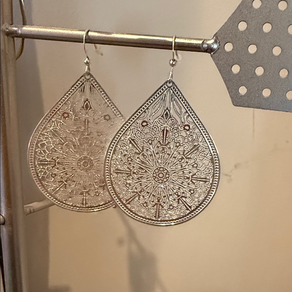 Intricate Silver Teardrop Earrings